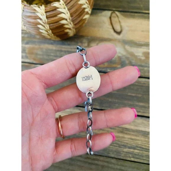 Navajo Pink Dream Mohave & Sterling Silver Link Bracelet - Picture 5 of 7